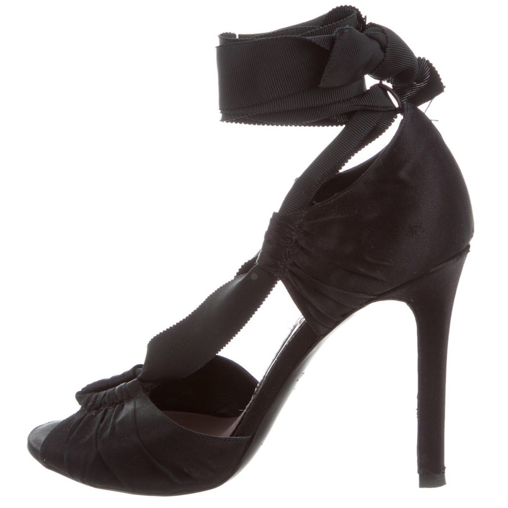 TOM FORD Black Satin Tie Ankle Wrap Heels Sz. 8.5